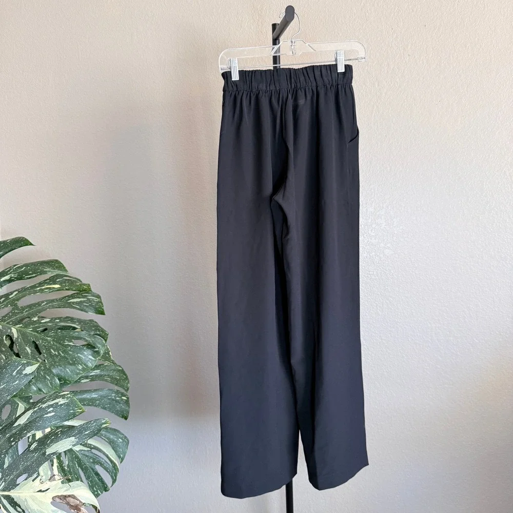 Lululemon Noir Pant Black Wide Leg Tie Waist High Rise Trousers Size 4‎
